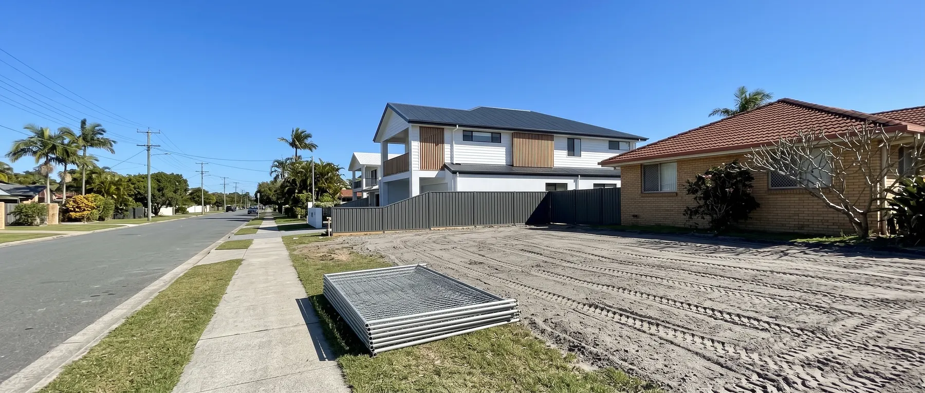 Freshly cleared, level block on a suburban street, ready for a new build