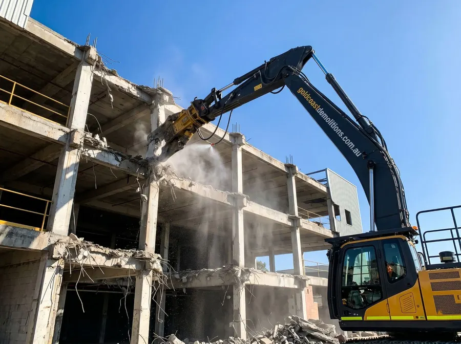 Commercial building being demolished